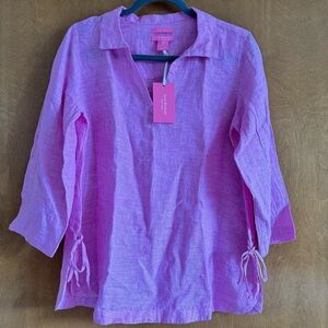 NWT Isaac Mizrahi Pink 100% Linen Tunic Size S